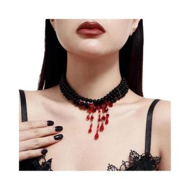 Imagem de Colar De Cristal Vermelho Com Pingente De Gota De Sangue Para Mulheres