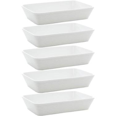 Imagem de 5 Travessas Brancas de Porcelana 29x20x5cm Retangulares Línea Refratár