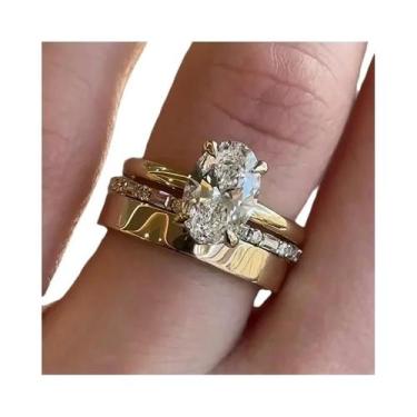 Imagem de Conjunto De Anéis De Luxo Femininos Com Zircônia Cúbica Oval, 3 Peças 