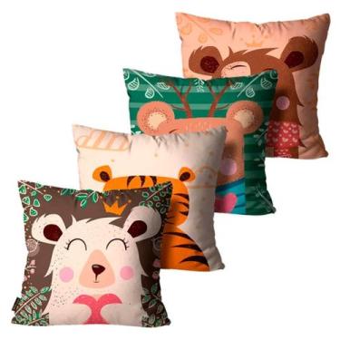 Imagem de Kit com 4 Capas de Almofadas Mdecore Infantil 45x45, Infantis Animais 