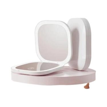 Imagem de Espelho De Maquiagem Portátil Feminino Com LED Dupla Face, Ampliação 3