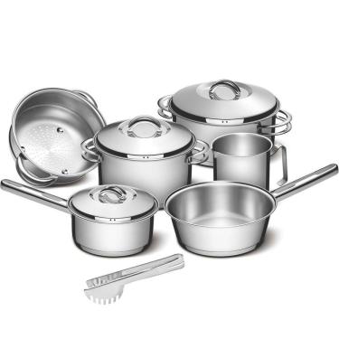 Imagem de Jogo de Panelas Tramontina Aço Inox Solar 6 peças + Pegador de Massa