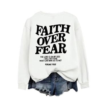 Imagem de Moletom Feminino De Fleece Com Estampa De Letras 'Faith over Fear', Qu