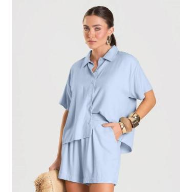 Imagem de Shorts Feminino Em Tecido de Viscose Dianna Azul, P, Azul