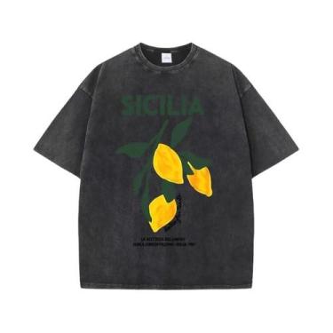 Imagem de Camiseta Feminina De Algodão Lavado Com Estampa De Limão Y2K Casual Ve