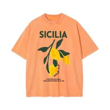 Imagem de Camiseta Feminina De Algodão Lavado Com Estampa De Limão Y2K Casual Ve