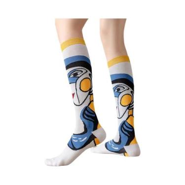 Imagem de Meias De Algodão Com Listras Em Gradiente Para Mulheres, Moda Retro De