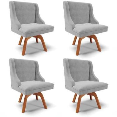 Imagem de Kit 4 Cadeiras Estofadas Giratória para Sala de Jantar Lia Suede Cinza