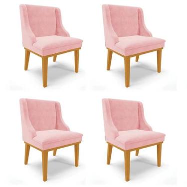 Imagem de Kit 4 Cadeiras Estofadas para Sala de Jantar Base Fixa de Madeira Cast