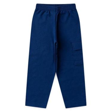 Imagem de Calça Inverno Menino Marinho Com Bolso Cargo Lapela em Moletom - Molek