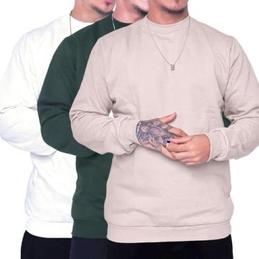 Imagem de Kit 3 Blusa de Frio Gola Careca Unissex Algodão Inverno Moletom Sem Ca