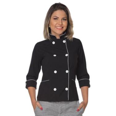 Imagem de Dolmã chef de cozinha feminino manga 3/4 - Demorgan Uniformes, Preto, 
