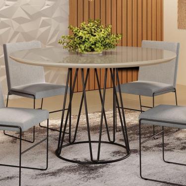 Imagem de Mesa de Jantar 110cm Tampo MDF Laqueado/Vidro Dubai Mais Decor Preto/Off White
