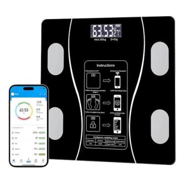 Imagem de Balança Bioimpedancia Digital Smart 180kg Bluetooth Vidro Preto - - No