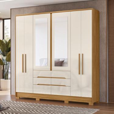 Imagem de Guarda Roupa Casal San Francisco 6 Portas Bater 6 Gavetas MDP com Espelho Madeirado - Off White Moval
