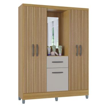 Imagem de Guarda Roupa Solteiro Atlas Capelinha 5 Portas Bater MDP Damasco Ripado Off White Brilh...
