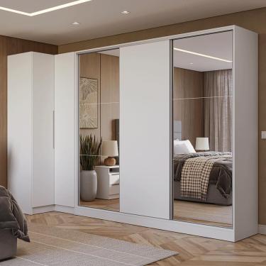 Imagem de Guarda Roupa Modulado De canto Neo + Royale 3 Portas de Correr 4 Gavetas MDP-MDF Branco