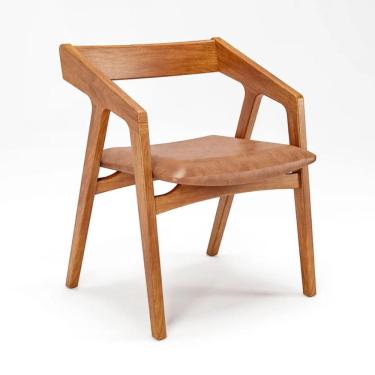 Imagem de Cadeira Estofada Yzzy Em Madeira Champagne E Assento Courino Marrom