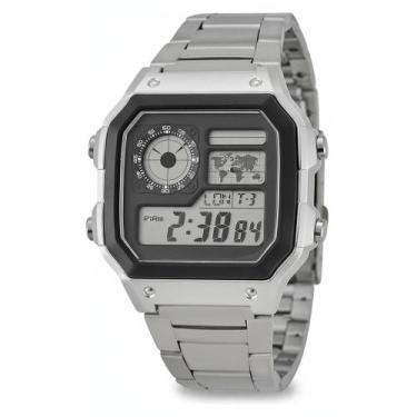 Imagem de Relógio Masculino Prata Digital Word Time 100m - Congratulations Store