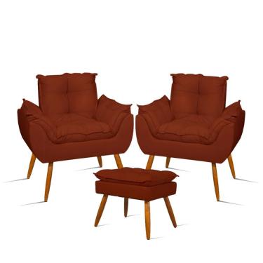 Imagem de Kit 02 Poltronas Decorativas Opala Com Puff Para Apoio Dos Pés Suede Terracota Balaqui...
