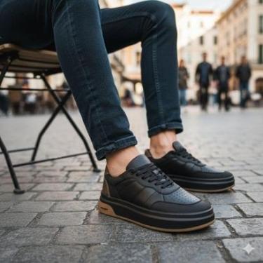 Imagem de Tênis Sneaker em Couro Premium Masculino Estilo Artesanal Luxo Superior-Masculino