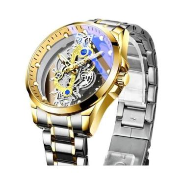 Imagem de Relógio De Pulso Masculino De Luxo Dourado Com Esqueleto Automático E 