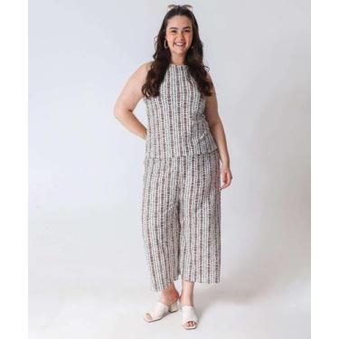 Imagem de Calça Plus Size Feminina Pantacourt Estampada Marisa O-16011, Off whit