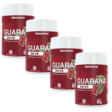 Imagem de Kit 4 Potes Guaraná em Pó Suplemento Energia Foco Natural Sabor 100% P
