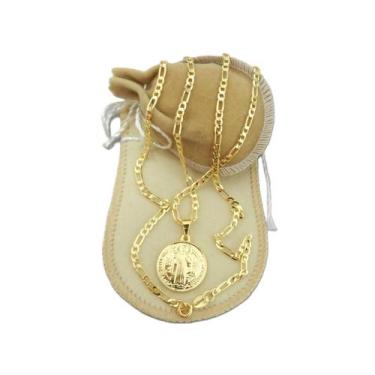Imagem de Corrente Masculina 50cm 3mm + São Bento Folheada Ouro Cr238 - Wnbijout