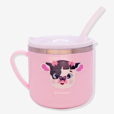 Imagem de Caneca Infantil Caneca Flip Infantil Vaquinha para Beber em Aço Inoxidável com Tampa Fl...