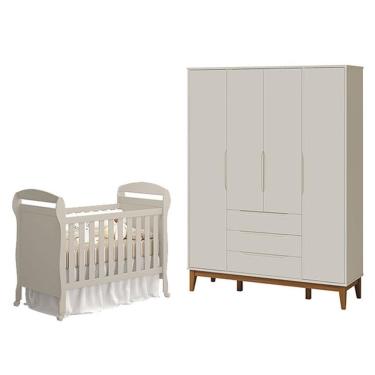 Imagem de Berço Americano Danny E Guarda Roupa 4 Portas Elfe Classic Areia Acetinado Amadeirado - Reller