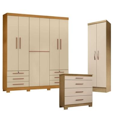 Imagem de Guarda Roupa Casal Londres Com Cômoda 4 Gavetas New E Multiuso New Egito Carvalho Americano Off White - Incorplac