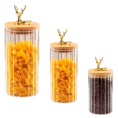 Imagem de Kit Potes Herméticos Kit 3 Potes Hermético 630,950,1200ML para Armazenar Alimentos em V...