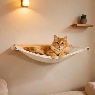 Imagem de Rede Cama De Parede Grande Suspensa Para Gatos Brie Pet Bege