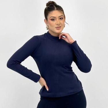 Imagem de Blusa Facinelli Básica Gola Alta em Suede Feminina, P, Marinho