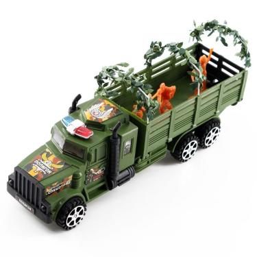 Imagem de Brinquedo Caminhão Militar de Fricção com Carreta Camuflado Plástico Abs 11cm X 7cm X 26cm