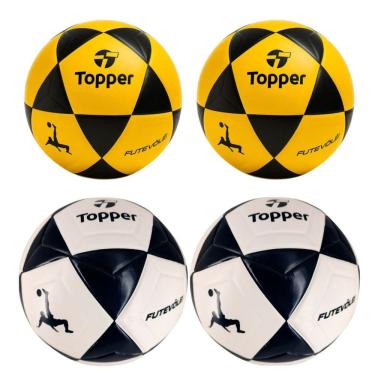 Imagem de Kit 4 Bola de Futevôlei R1 Oficial para Treino Jogo e Uso Diário Amarelo e Branco Topper