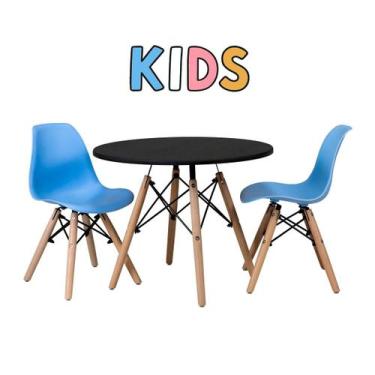 Imagem de Conjunto Mesa Infantil Eames 60cm Tampo Preto com 2 Cadeiras DSW Polip