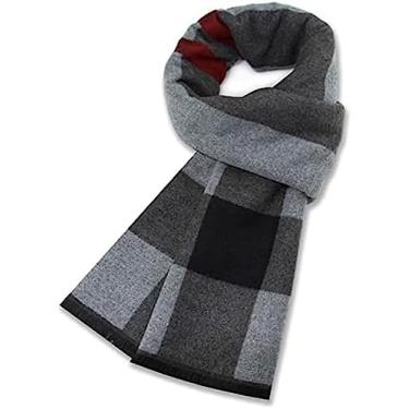 Imagem de Cachecol Quente Masculino De Inverno De Lã Caxemira Xadrez Cachecóis Quentes,Cinza 1,180 X 30 Cm,Constructive23