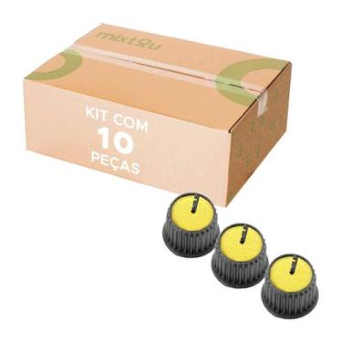 Imagem de 10x Botão Knob Redondo Estriado Sem Parafuso Ad209 - Amarelo - PIX