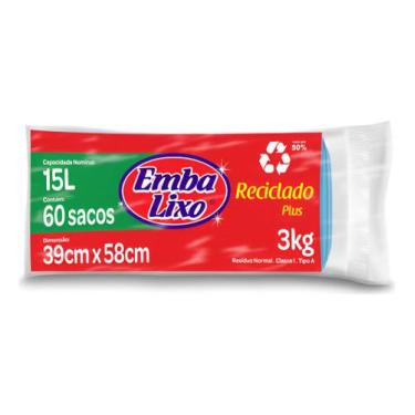 Imagem de Saco Para Lixo Reciclado Plus Azul 15l 60 Unidades Embalixo  Kit 4un