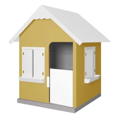 Imagem de Casinha de Brinquedo com Floreiros L12 em Mdf Amarelo e Branco para Crianças Gran Belo