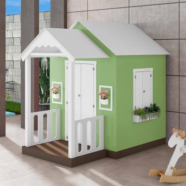 Imagem de Casinha de Brinquedo com Varanda L12 em MDF Branco-verde Infantil Criança Feliz