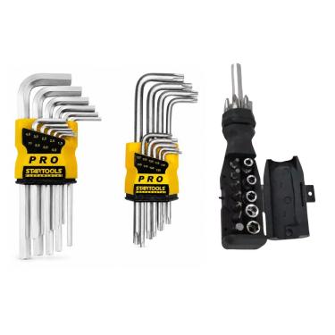 Imagem de Kit de Ferramentas Kit Chaves Torx Allen e Intercambiáveis 36 Peças Completo com Bits Philips Soquetes Acabamento Prata