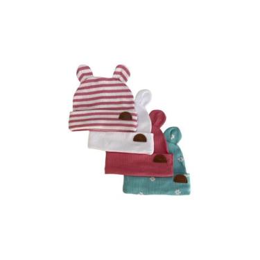 Imagem de Kit 4 Touca/Gorro com Orelhinhas de Inverno Frio Bebê Recém-Nascido - 