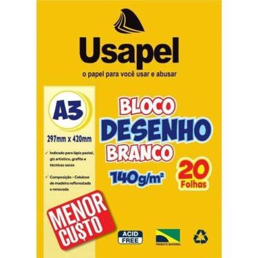 Imagem de Kit C/ 3 Bloco Desenho Branco A3 140g 20 Folhas Usapel - PAPELMAIS