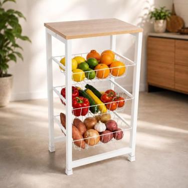Imagem de Fruteira De Chão Cozinha Com Tampo De Madeira 3 Gavetas - Utilaço, Bra