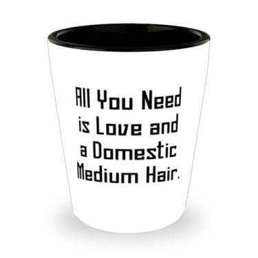Imagem de Epic Domestic Medium hair Copo de shot para gatos, tudo o que você precisa é amor e um cabelo médio doméstico, presente para amantes de gatos, presentes legais de amigos