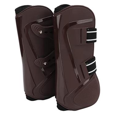 Imagem de Guarda-pernas para cavalos, Botas para cavalos Neoprene elástico respirável para equipamentos equestres(Pernas dianteiras marrons, L)