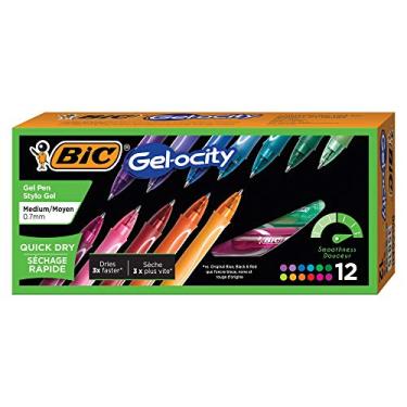Imagem de BIC Canetas de gel de secagem rápida Gel-Ocity, caneta de gel retrátil de ponta média (0,7 mm), cores sortidas, 12 unidades - pacote com 18